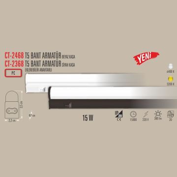 CATA CT-2368 15 Watt 90 cm Siyah Gövde Anahtarlı ve Eklenebilir T5 LED Bant Armatür - PC Kasa