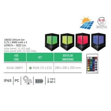 ACK AG60-08891 40 Watt/h RGB Solar Set Üstü Armatür (PC Gövde)