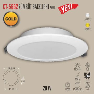 CATA CT-5652 Zümrüt 20 Watt Sıva Altı Yuvarlak Backlight LED Panel