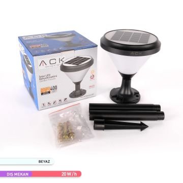 ACK AG60-07831 20 Watt/h Solar Set Üstü Aplik/Kazıklı Solar Bahçe Armatürü - Beyaz Işık (6500K) - PC Gövde