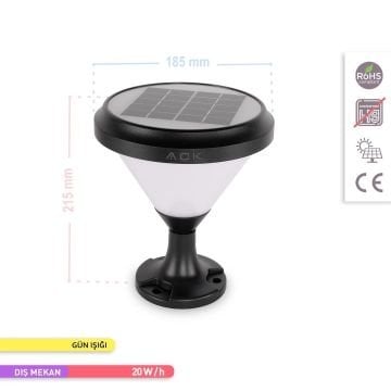 ACK AG60-07801 20 Watt/h Solar Set Üstü Aplik/Kazıklı Solar Bahçe Armatürü - Gün Işığı (3000K) - PC Gövde