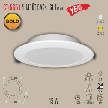 CATA CT-5651 Zümrüt 15 Watt Sıva Altı Yuvarlak Backlight LED Panel