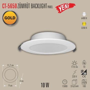 CATA CT-5650 Zümrüt 10 Watt Sıva Altı Yuvarlak Backlight LED Panel