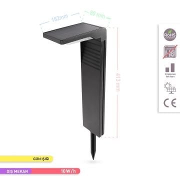 ACK AG60-03801 10 Watt/h Solar Kazıklı Bahçe Armatürü - Gün Işığı (3000K) - PC Gövde