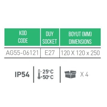 ACK AG55-06121 Lunar Siyah Set Üstü Aplik (PC Gövde - E27 Duylu)