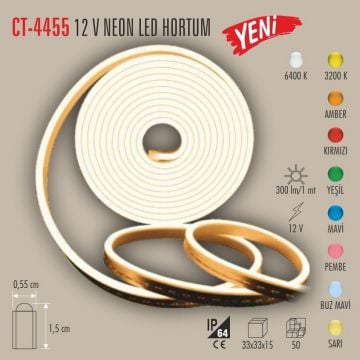 CATA CT-4455-Sari 12 Volt Sarı Neon Led (5 Metre)