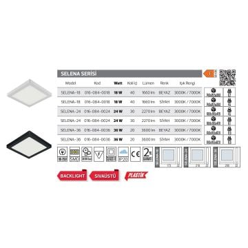 HOROZ 016-084-0036-S 36 Watt Siyah Sıva Üstü Kare Backlight LED Panel - Plastik Kasa