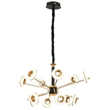 CL-628-12 - 168 Watt Onikili Krom-Siyah Modern LED Avize - 3 Işık Renkli (Beyaz + Ilık Beyaz + Gün Işığı)