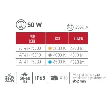 ACK AT41-15030 50 Watt LED Sokak Armatürü - Beyaz Işık (6500K)