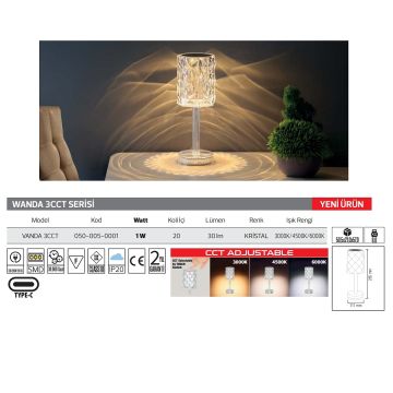 unmatik, Şarjlı LED Masa Lambası - 3 Işık Renkli (Beyaz + Ilık Beyaz + Gün Işığı)