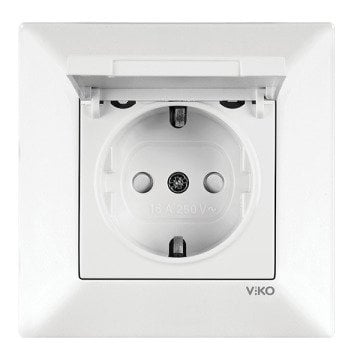 VİKO Karre/Meridian 90967113 Çocuk Korumalı Etiketli Kapaklı Topraklı Priz [Beyaz]