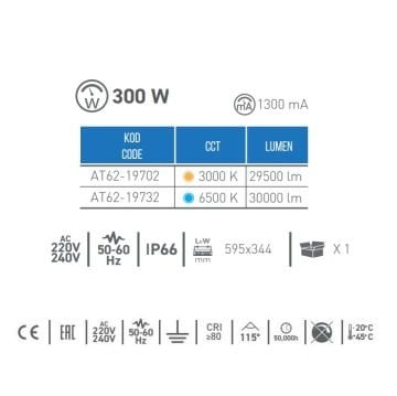 ACK AT62-19702 300 Watt LED Projektör - Gün Işığı (3000K)