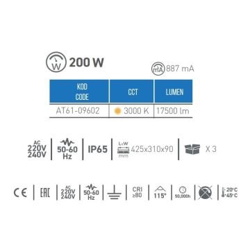 ACK AT61-09602 200 Watt LED Projektör - Gün Işığı (3000K)