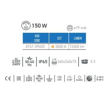 ACK AT61-09402 150 Watt LED Projektör - Gün Işığı (3000K)