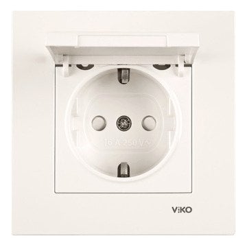 VİKO Karre/Meridian 90967270 Çocuk Korumalı Kapaklı Topraklı UPS Priz [Krem]