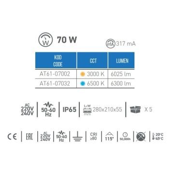 ACK AT61-07032 50 Watt LED Projektör - Beyaz Işık (6500K)