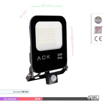 ACK AT62-23032 30 Watt Sensörlü LED Projektör - Beyaz Işık (6500K)