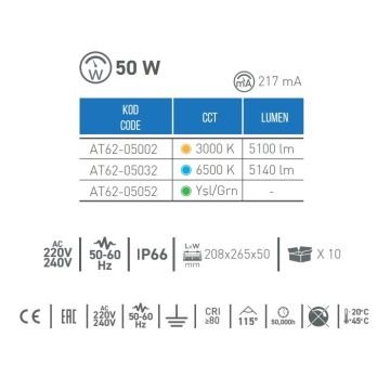 ACK AT62-05052 50 Watt LED Projektör - Yeşil Işık