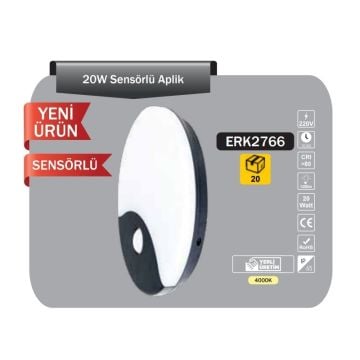 ERKled ERK2766 20 Watt Sensörlü Dış Mekan LED Aplik - Gün Işığı