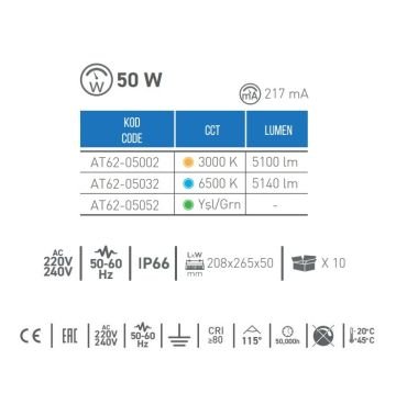 ACK AT62-05032 50 Watt LED Projektör - Beyaz Işık (6500K)