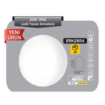 ERKled ERK2854 30 Watt Beyaz Kasa Yuvarlak Dış Mekan LED Aplik