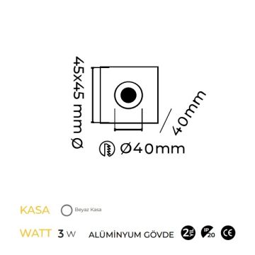 MOLLED MOL7076 2 Watt Beyaz Sıva Altı Kare LED Merdiven Armatürü (Metal)