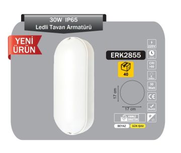 ERKled ERK2855 30 Watt Beyaz Kasa Elips Dış Mekan LED Aplik