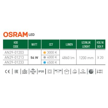 ACK AN29-01203 54 Watt 120 cm OSRAM LED Bant Armatür - Gün Işığı (3000K)