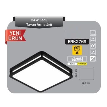 ERKled ERK2769 24 Watt Siyah Dış Mekan LED Tavan Armatürü