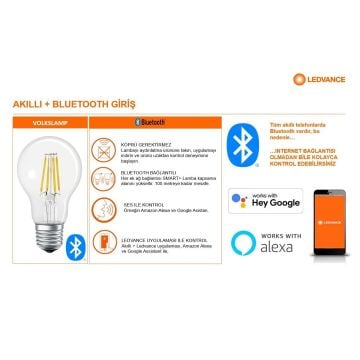 LEDVANCE 8 Watt A60 Akıllı LED Ampul - Sarı Işık (2700K) [Bluetooth Smart + Classıc A60 6W/827]
