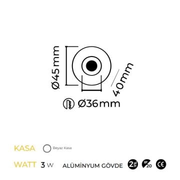 MOLLED MOL7079 2 Watt Beyaz Sıva Altı Yuvarlak LED Merdiven Armatürü (Metal)