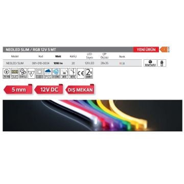 HOROZ 081-010-0034 12 Volt RGB Slim Neon Led - 10 Watt/Metre [5 Metre]