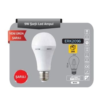 ERKled ERK2096 9 Watt Şarjlı LED Ampul (Beyaz Işık)