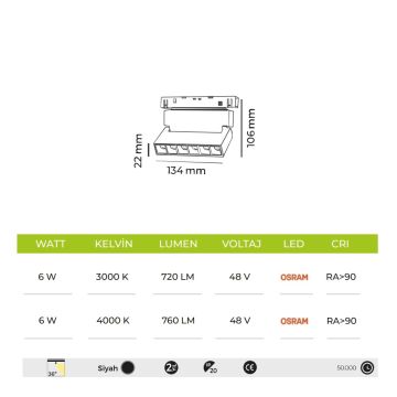 MOLLED MOL6032 6 Watt 13 cm Lensli Hareketli LED Magnet Armatür (OSRAM LED)