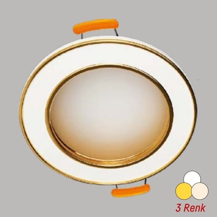 YCL YC 760 Beyaz-Gold Kasa Sıva Altı Downlight Armatür (Metal Gövde) - 3 Işık Renkli (Beyaz + Ilık Beyaz + Gün Işığı)