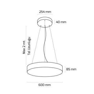 GOYA GY 8113-60 Siyah/Beyaz Kasa 73 Watt 60 cm Davul Lineer Sarkıt Avize