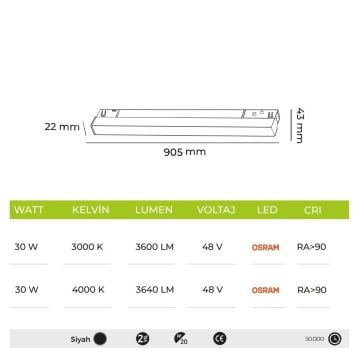 MOLLED MOL6027 30 Watt 90 cm LED Magnet Armatür (OSRAM LED)