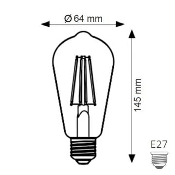 K2 GLOBAL KES605 6 Watt ST64 LED Rustik Armut Ampul - Sarı Işık (2700K)