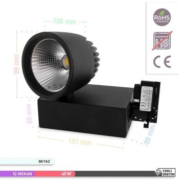 ACK AD30-14731 40 Watt Siyah Kasa LED Ray Spot - OSRAM LED & OSRAM/PHILIPS Driver - Beyaz Işık (6500K)