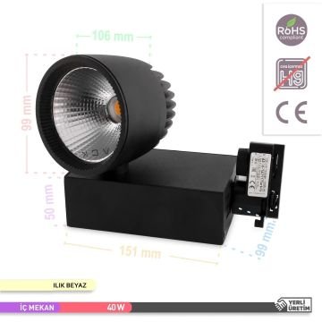 ACK AD30-14711 40 Watt Siyah Kasa LED Ray Spot - OSRAM LED & OSRAM/PHILIPS Driver - Ilık Beyaz (4000K)