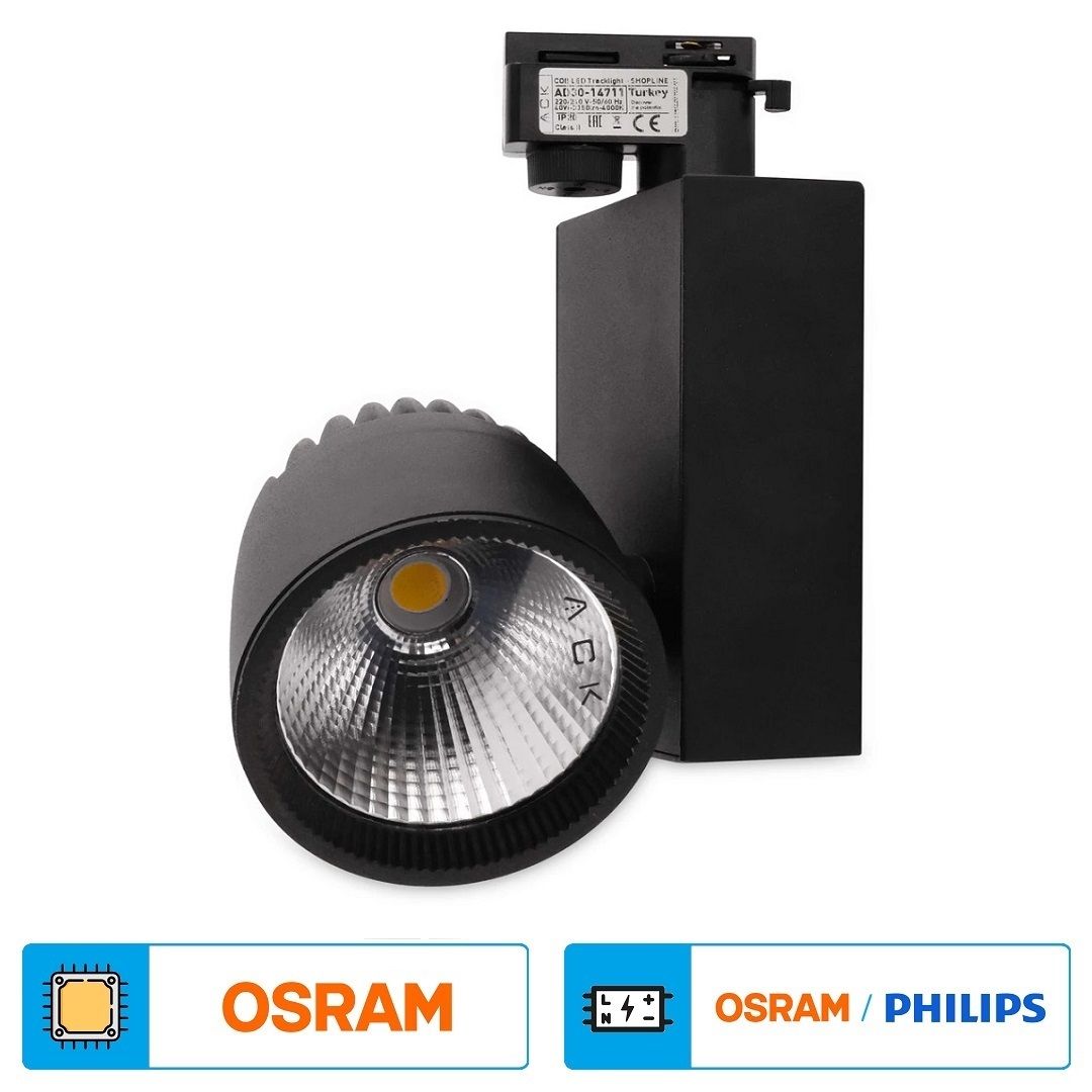 ACK AD30-14711 40 Watt Siyah Kasa LED Ray Spot - OSRAM LED & OSRAM/PHILIPS Driver - Ilık Beyaz (4000K)