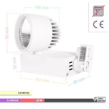 ACK AD30-14710 40 Watt Beyaz Kasa LED Ray Spot - OSRAM LED & OSRAM/PHILIPS Driver - Ilık Beyaz (4000K)