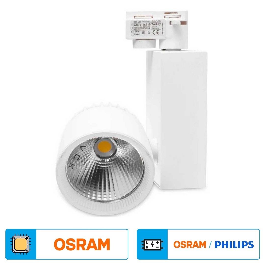 ACK AD30-14710 40 Watt Beyaz Kasa LED Ray Spot - OSRAM LED & OSRAM/PHILIPS Driver - Ilık Beyaz (4000K)
