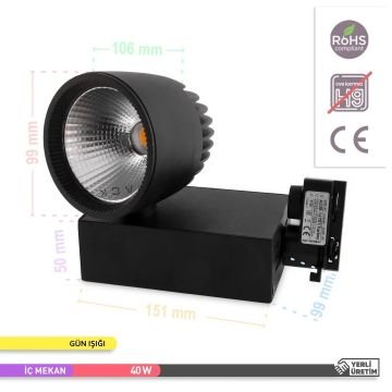 ACK AD30-14701 40 Watt Siyah Kasa LED Ray Spot - OSRAM LED & OSRAM/PHILIPS Driver - Gün Işığı (3000K)