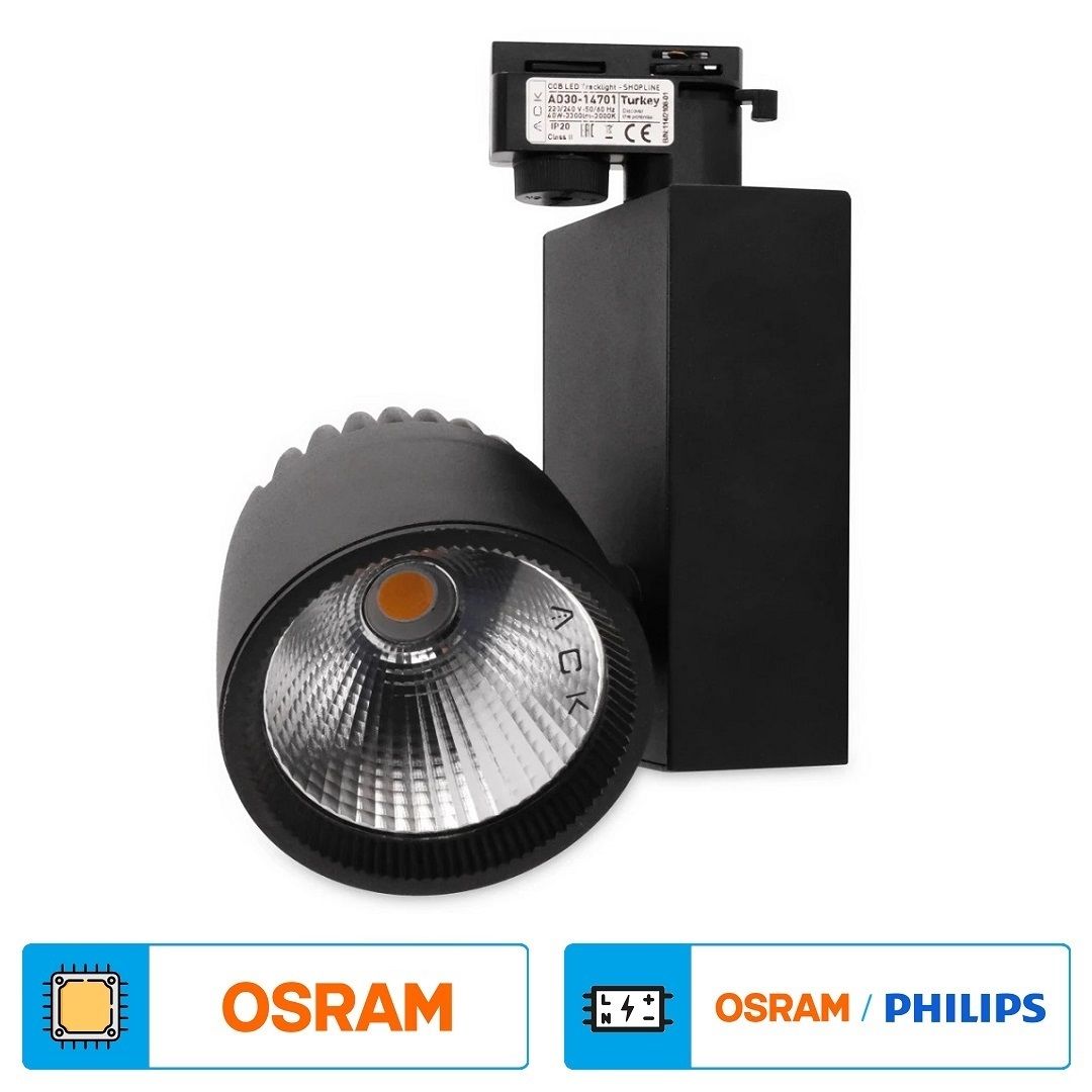 ACK AD30-14701 40 Watt Siyah Kasa LED Ray Spot - OSRAM LED & OSRAM/PHILIPS Driver - Gün Işığı (3000K)