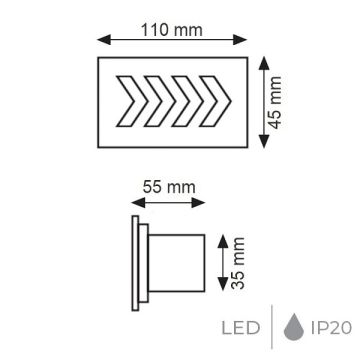 K2 GLOBAL KBA803 3 Watt Krom Sıva Altı Dikdörtgen LED Koridor/Merdiven Armatürü