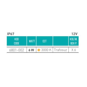 ACK 6801-002 12 Volt 6 Watt LED Bahçe Armatürü - Trafosuz - Gün Işığı (3000K) - IP67