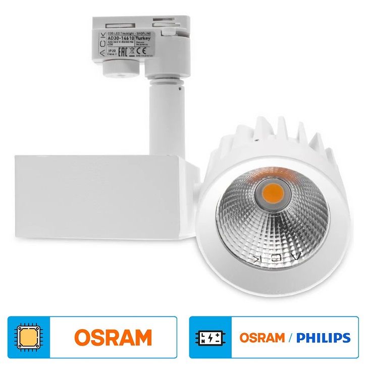 ACK AD30-14610 40 Watt Beyaz Kasa LED Ray Spot - OSRAM LED & OSRAM/PHILIPS Driver - Ilık Beyaz (4000K)