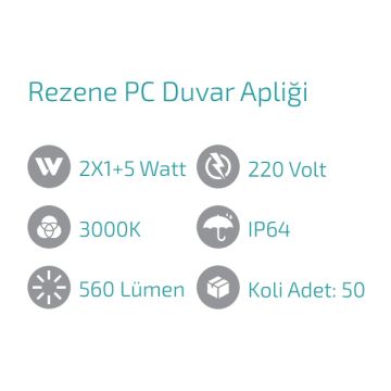 FORLIFE FL-1755 Rezene 2x1+5 Watt Çift Yönlü Dış Mekan LED Aplik - PC Gövde - Gün Işığı (3000K)