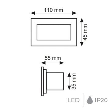 K2 GLOBAL KBA802 3 Watt Krom Dikdörtgen Sıva Altı LED Koridor/Merdiven Armatürü